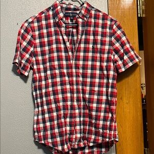 Ralph Lauren Red Navy White Check Short-Sleeve Button-Down Shirt